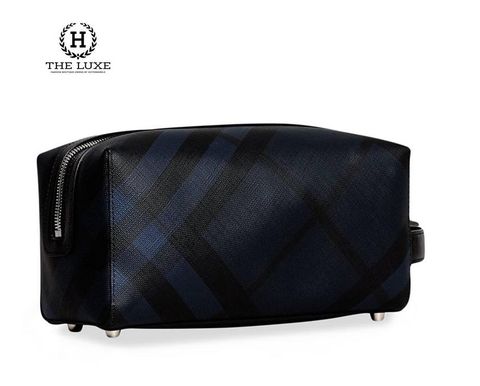  Washbag Burberry kẻ xanh navy 