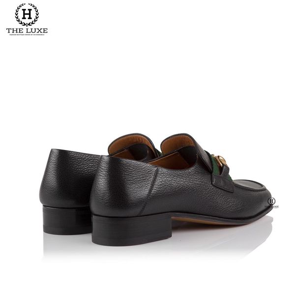 Loafer Gucci Đen Sần Mũi Vuông Tag Xích Vàng