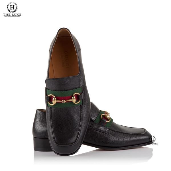 Loafer Gucci Đen Sần Mũi Vuông Tag Xích Vàng