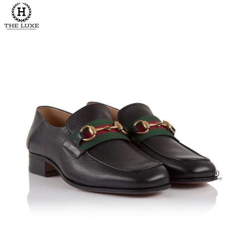  Loafer Gucci Đen Sần Mũi Vuông Tag Xích Vàng 