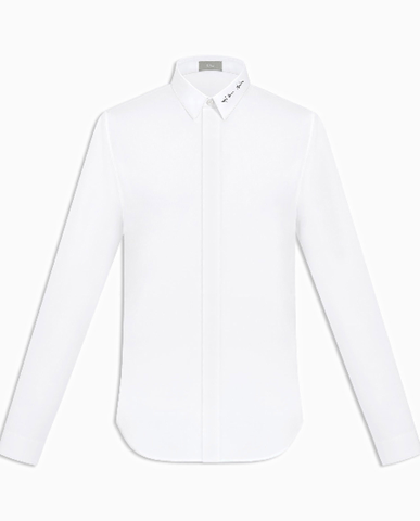  SHIRT, BLACK EMBROIDERY ON THE COLLAR, WHITE COTTON 