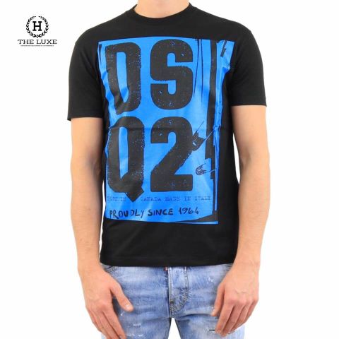  Tshirt Dsquared2 đen họa tiết xanh 