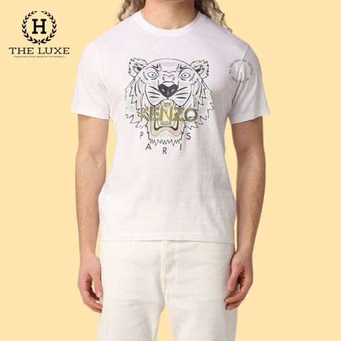  Tshirt Kenzo Màu Trắng Hổ Chữ Vàng 