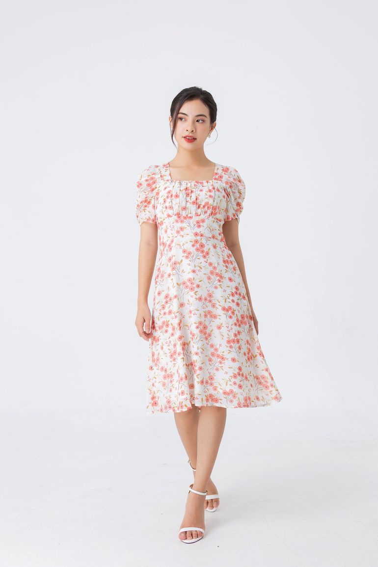 ĐẦM HOA CỔ VUÔNG 3342