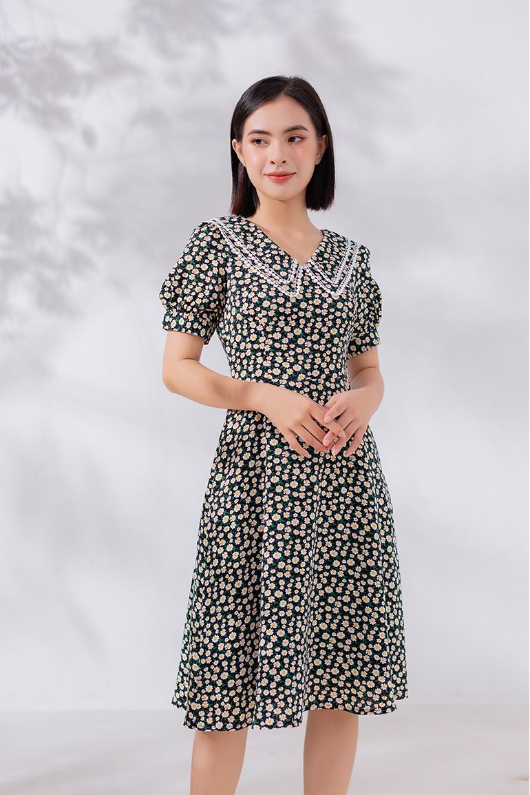 ĐẦM HOA CỔ CÁCH ĐIỆU 3349