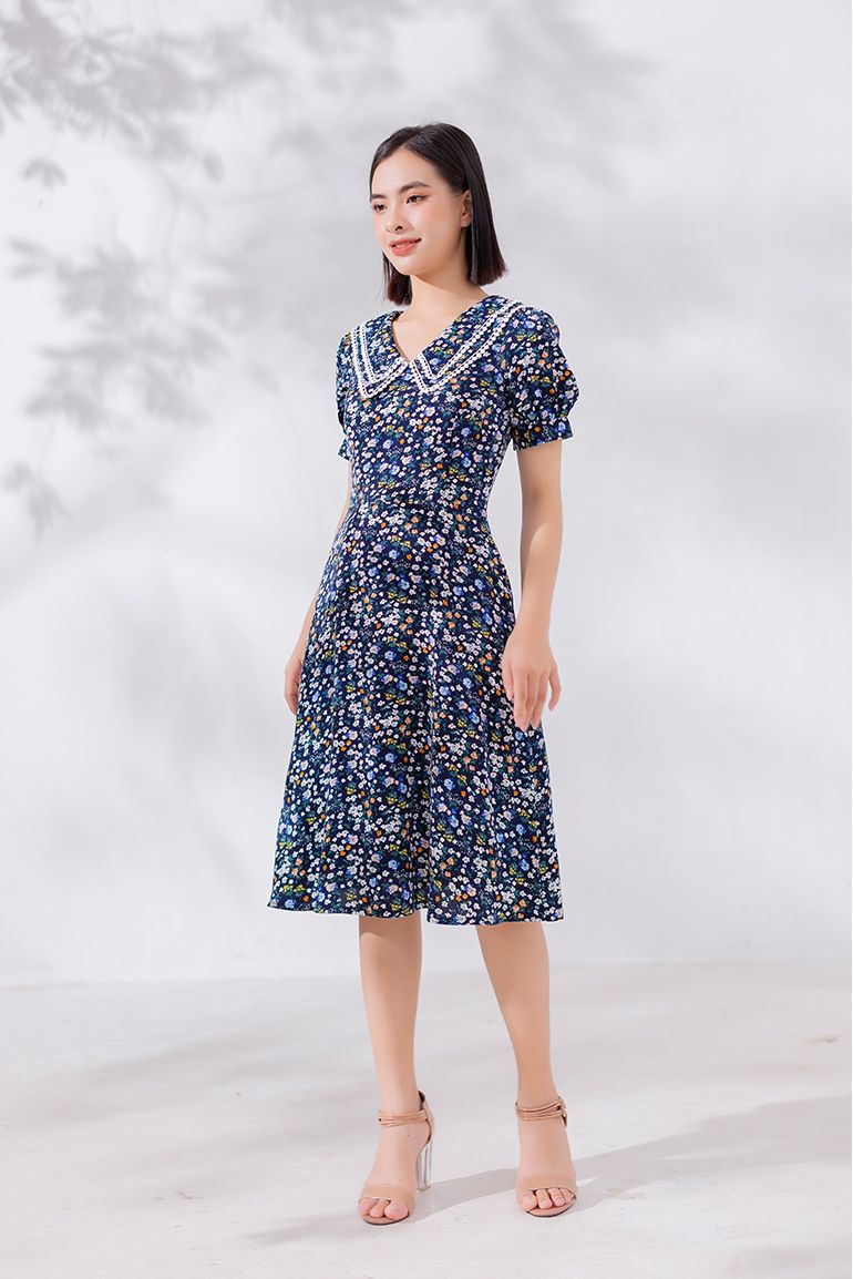 ĐẦM HOA CỔ CÁCH ĐIỆU 3349