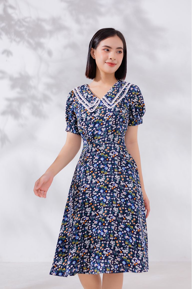 ĐẦM HOA CỔ CÁCH ĐIỆU 3349