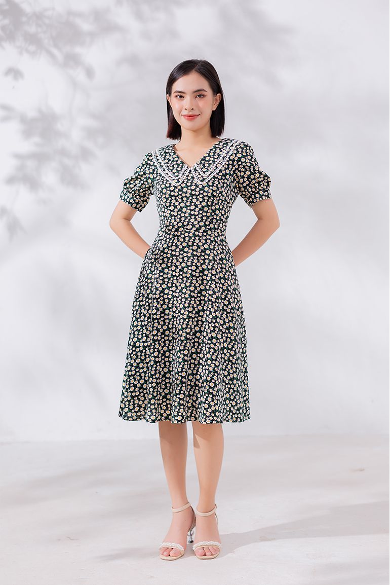 ĐẦM HOA CỔ CÁCH ĐIỆU 3349
