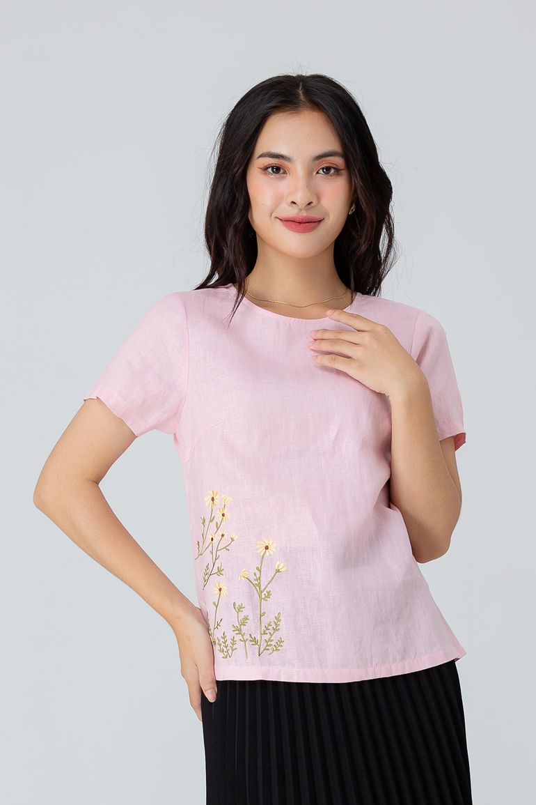  ÁO KIỂU LINEN THÊU HOA 5731 