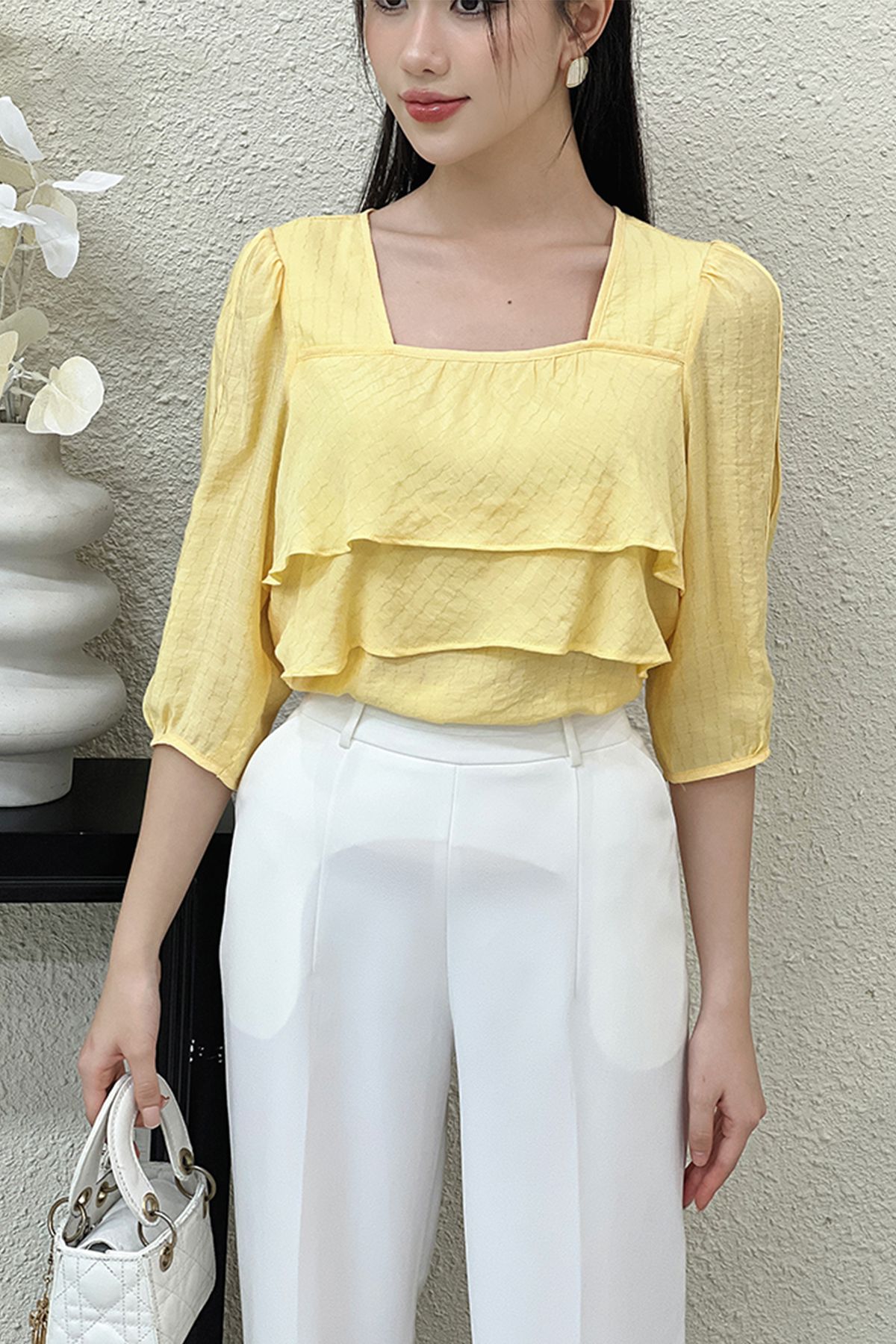 ÁO CỔ VUÔNG TẦNG BÈO 5784