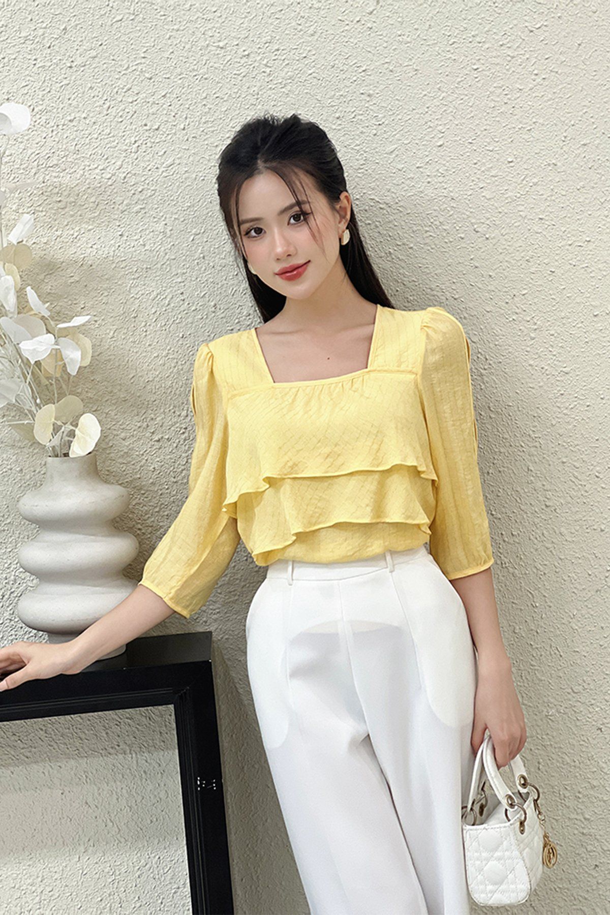 ÁO CỔ VUÔNG TẦNG BÈO 5784