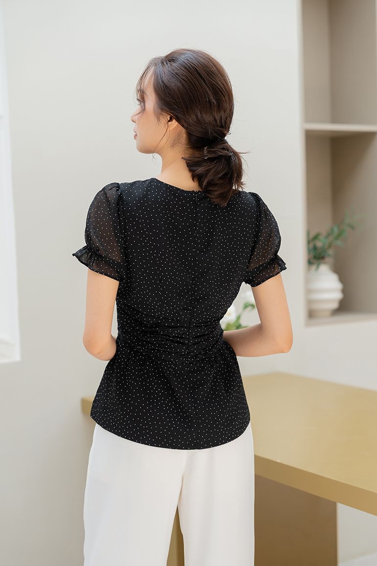  ÁO PEPLUM CHẤM BI NHÚN EO 5814 