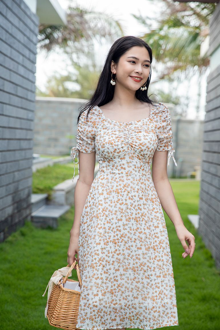 ĐẦM MAXI HOA PHỐI TAY NƠ 3336