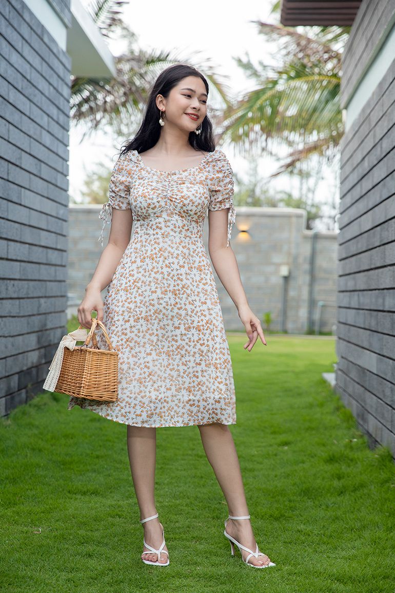 ĐẦM MAXI HOA PHỐI TAY NƠ 3336