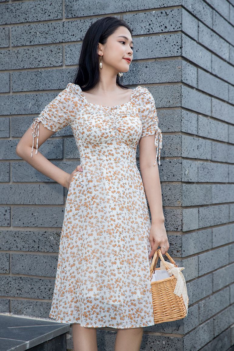 ĐẦM MAXI HOA PHỐI TAY NƠ 3336