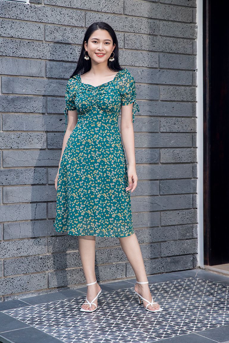 ĐẦM MAXI HOA PHỐI TAY NƠ 3336