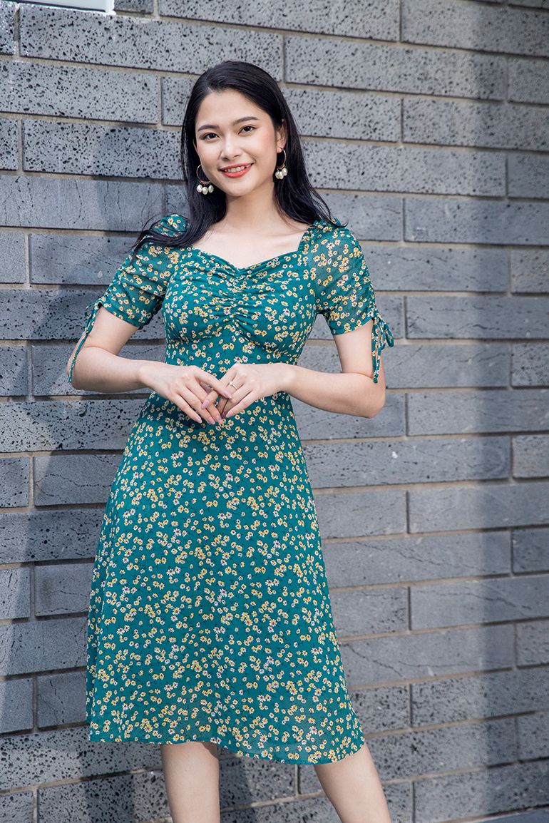 ĐẦM MAXI HOA PHỐI TAY NƠ 3336