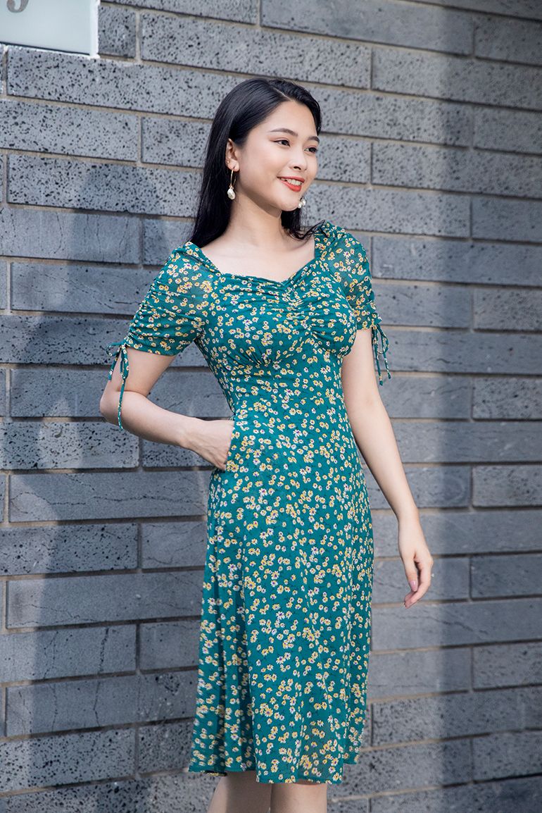 ĐẦM MAXI HOA PHỐI TAY NƠ 3336