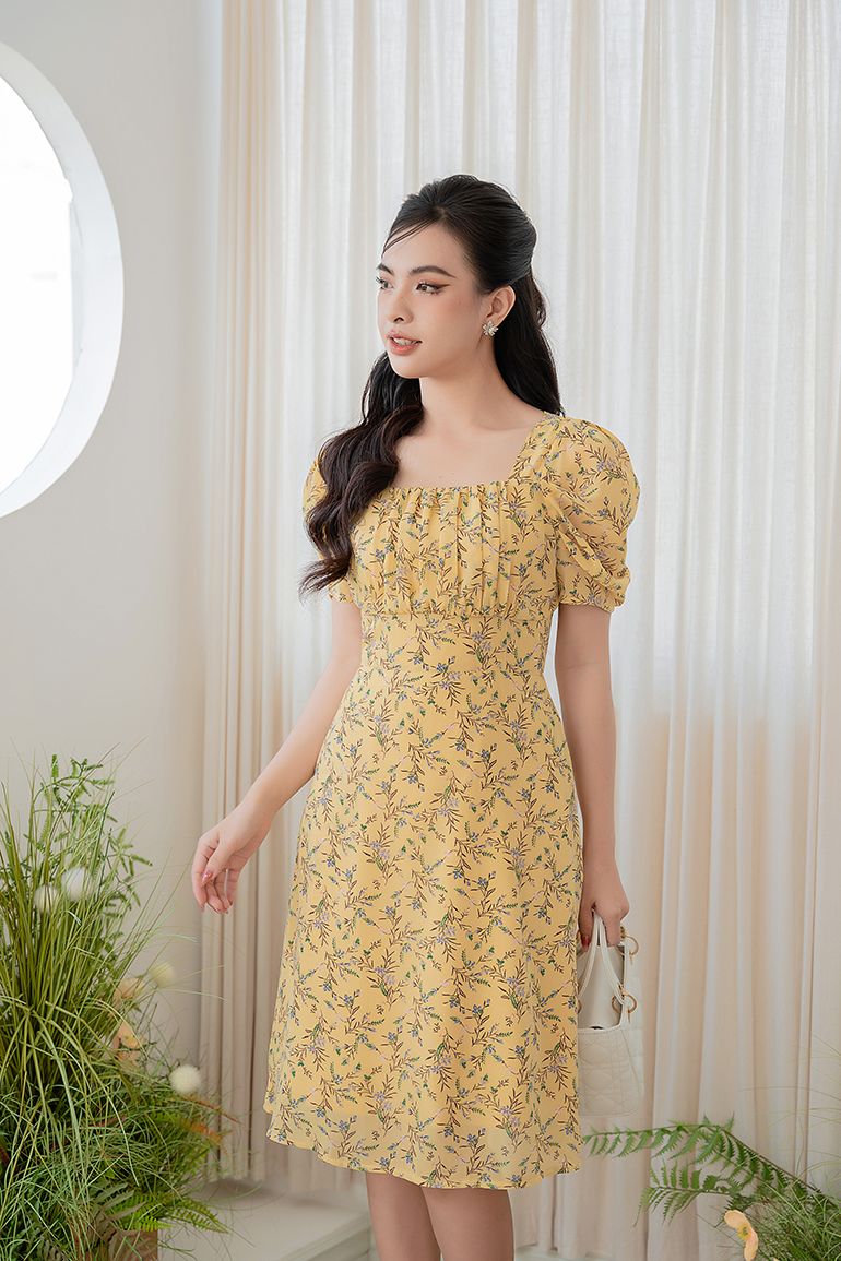 ĐẦM HOA CỔ VUÔNG 3342