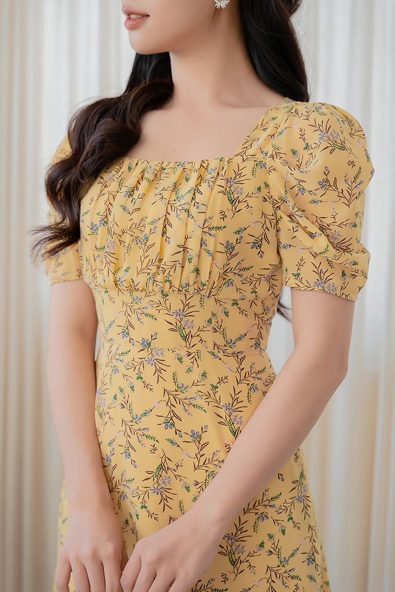 ĐẦM HOA CỔ VUÔNG 3342