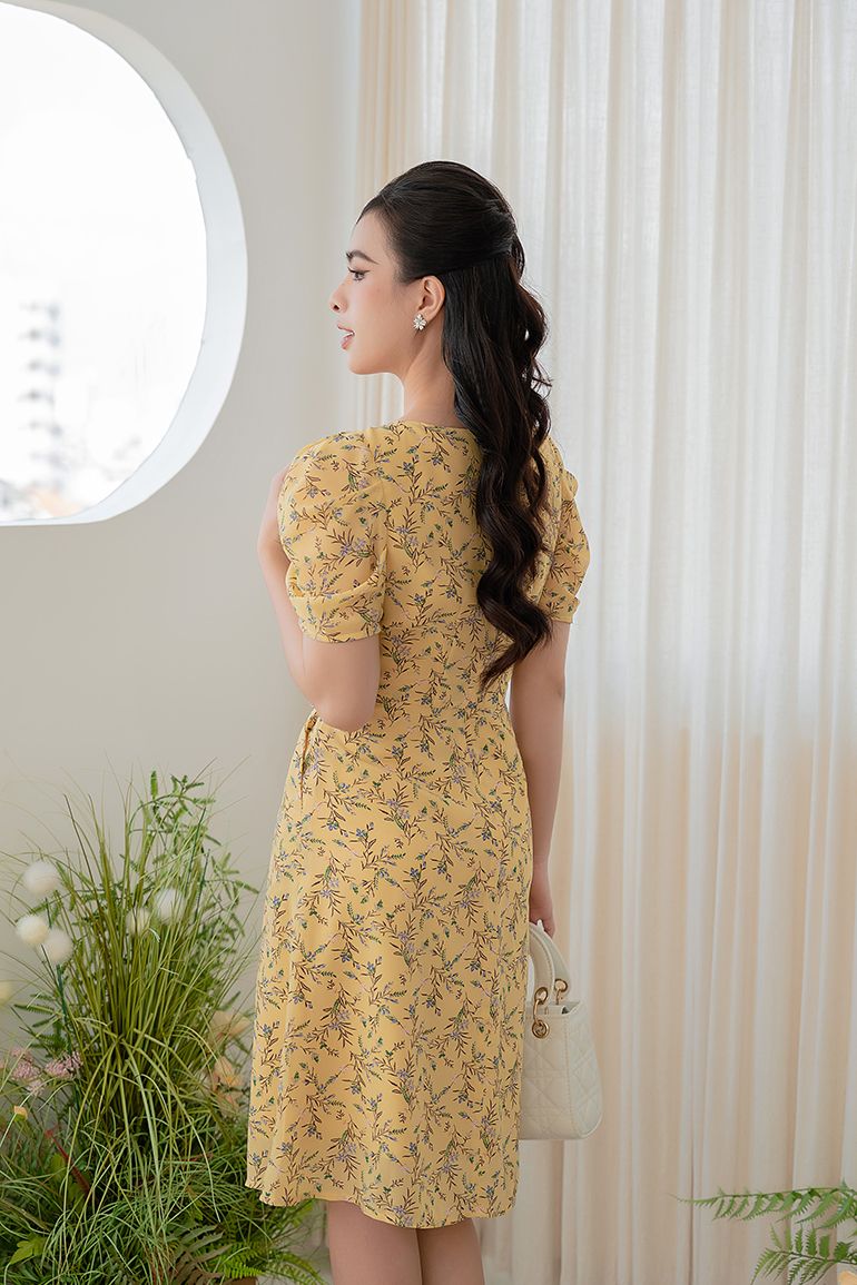 ĐẦM HOA CỔ VUÔNG 3342