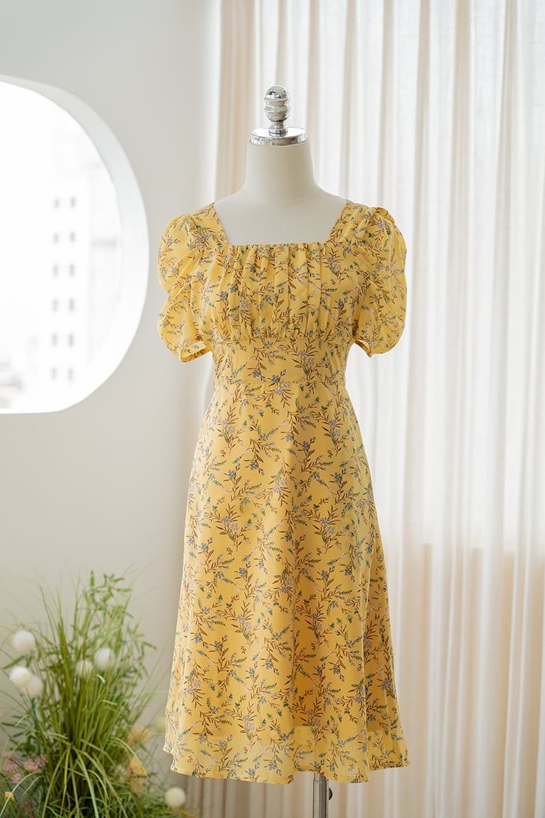 ĐẦM HOA CỔ VUÔNG 3342