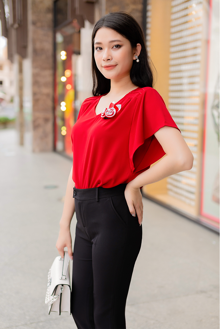 ÁO KIỂU CÀI HOA HỒNG 5510