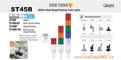 ST45B-WM-3-12-RGB-QZ18 Đèn tháp Qlight Φ45 Bóng Sợi đốt 3 tầng Còi 5 âm báo 85dB IP23