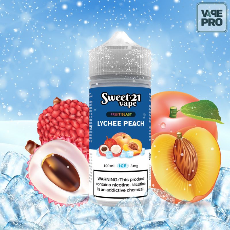 LYCHEE PEACH ( Vải Đào lạnh ) Fruity ice Sweet 21 Vape 100ml