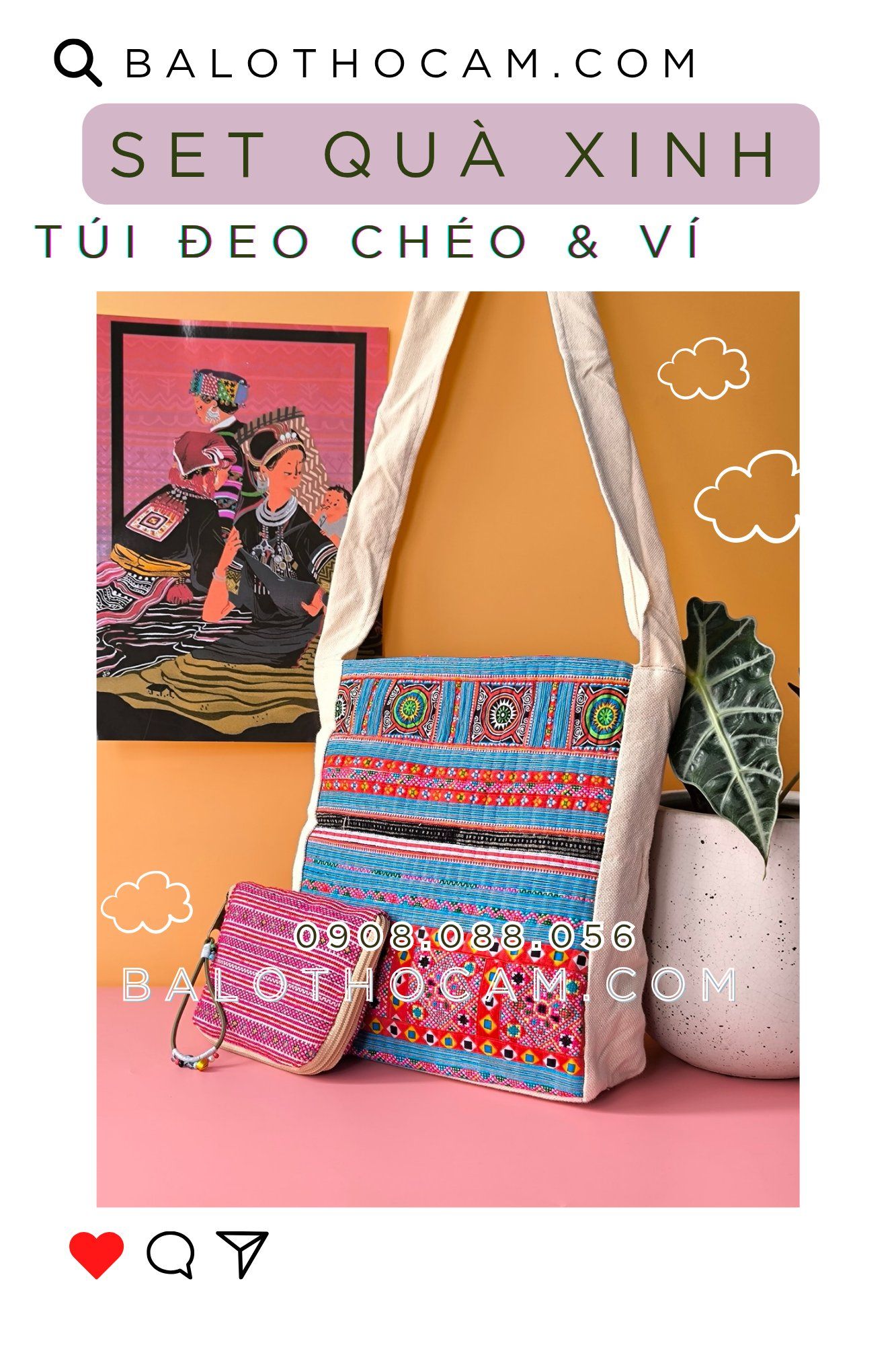 Set Túi Hmong+ ví thêu tay (HM 2425)