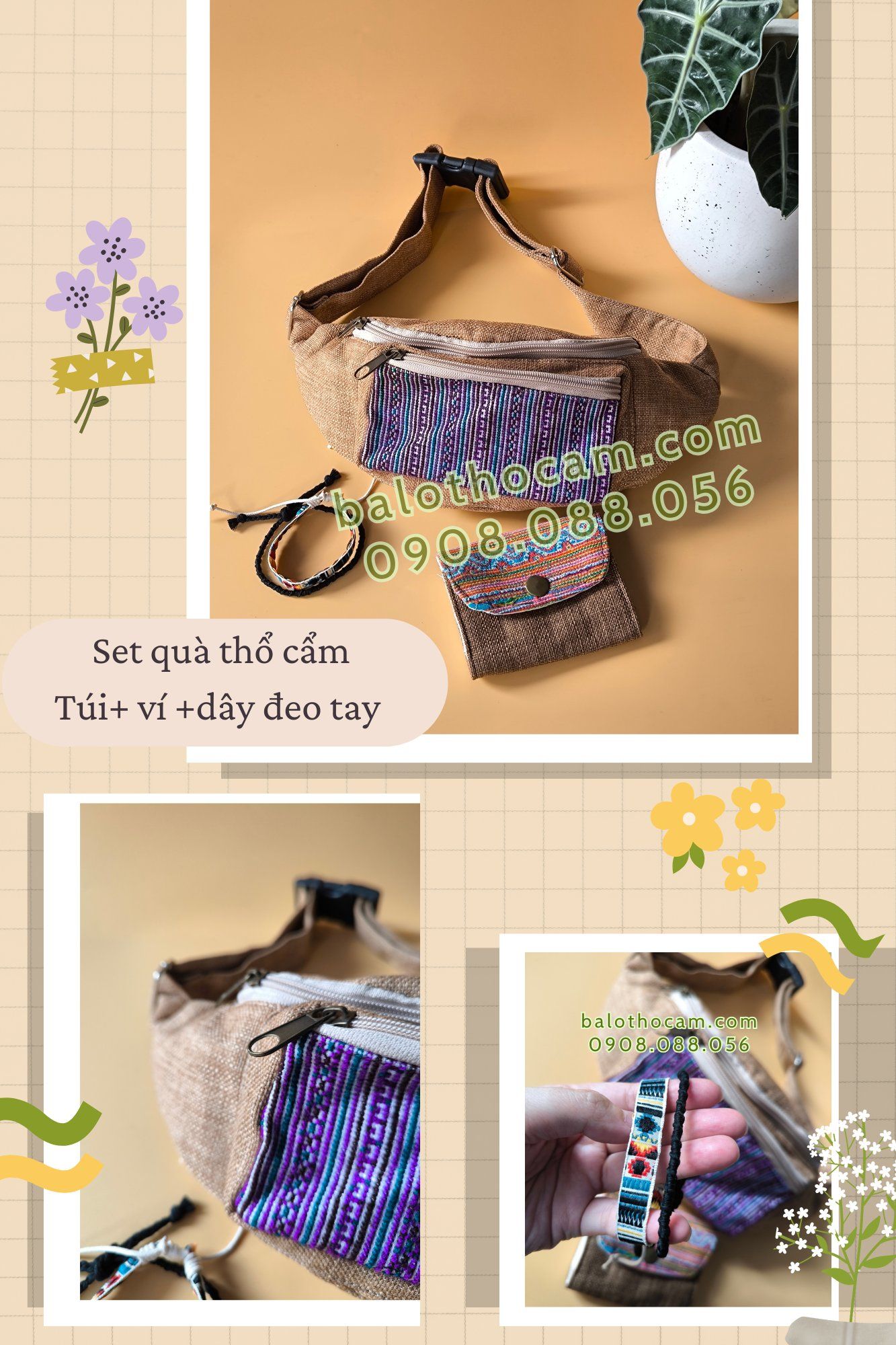 Set thổ cẩm( túi+ ví + dây đeo) 21325