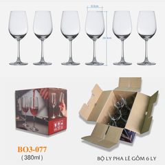 Bộ 6 ly rượu vang pha lê 077 - 380ml