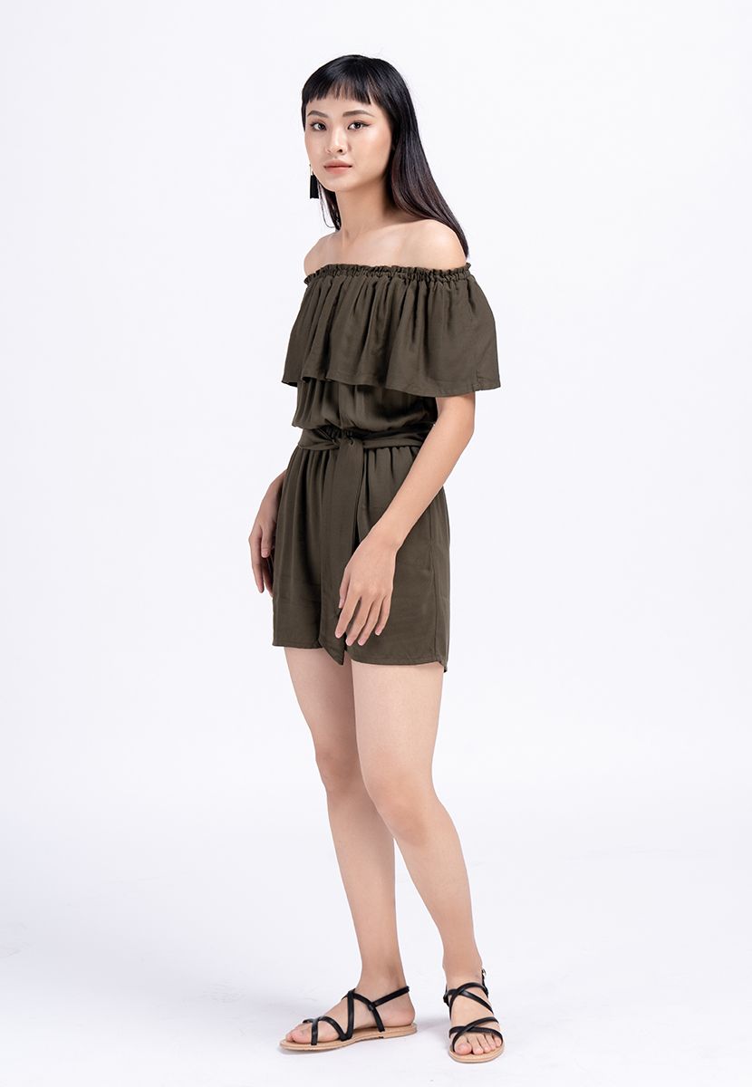Jumsuit Ngắn Trễ Vai