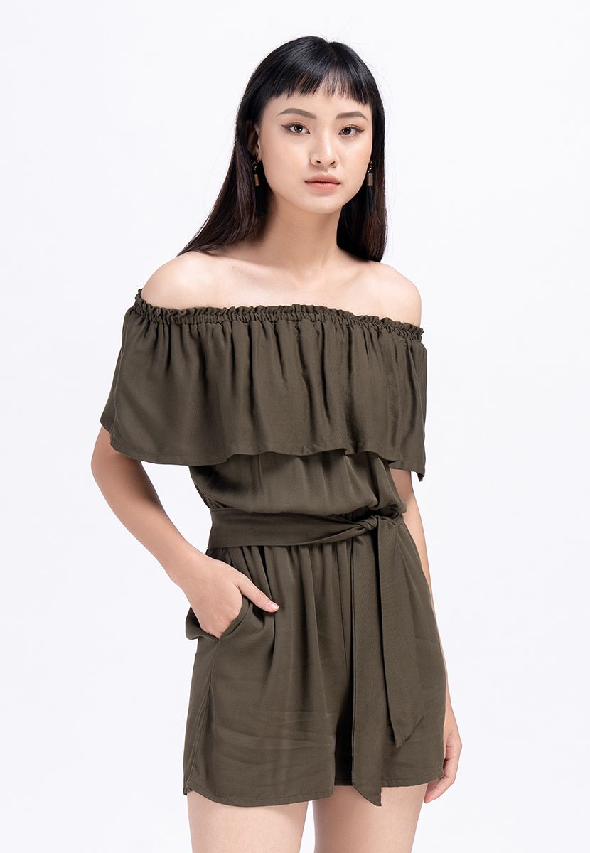 Jumsuit Ngắn Trễ Vai