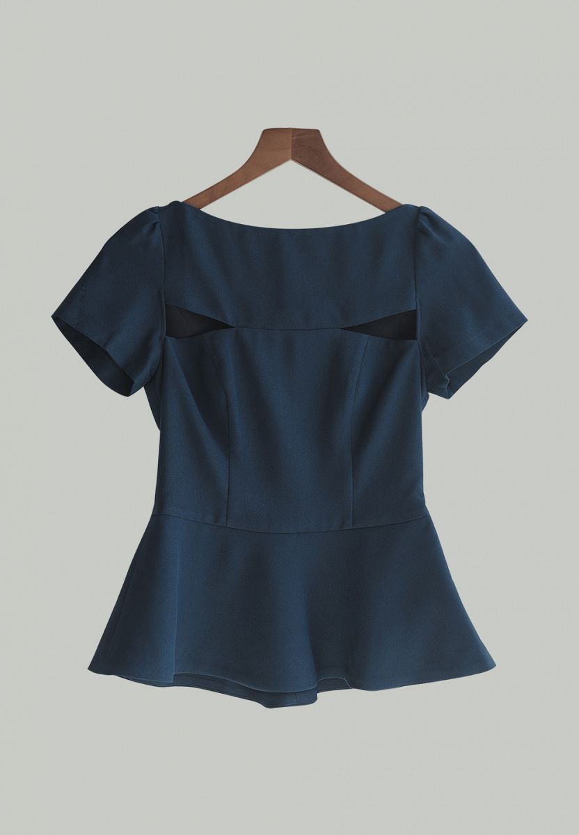 Áo cutout peplum lụa cát xanh 01TOP2334