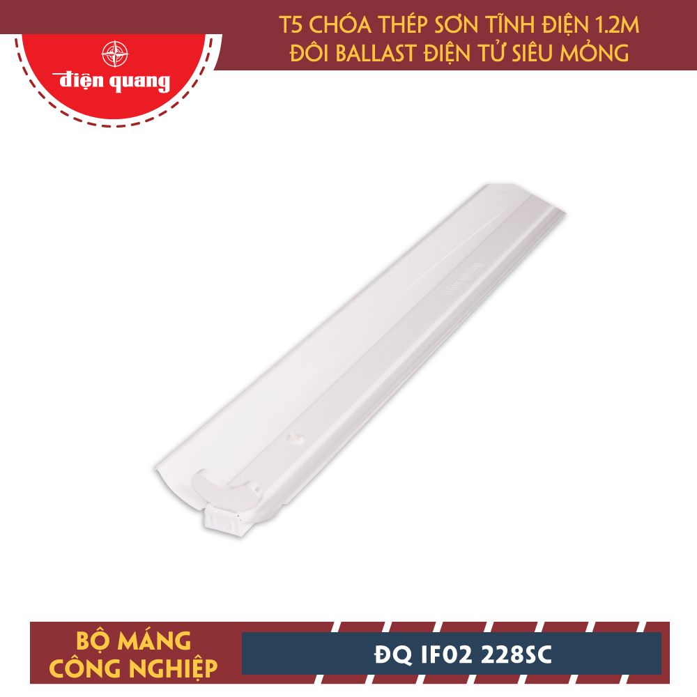 Bộ máng công nghiệp Điện Quang ĐQ IF02 228SC (T5 chóa thép sơn tĩnh điện 1.2m đôi ballast điện tử siêu mỏng)