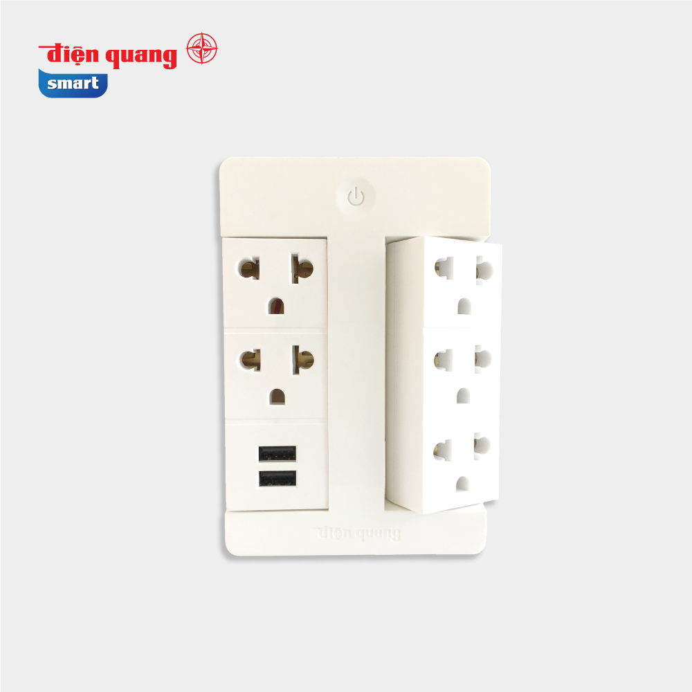 Ổ cắm Xoay 90° Thông Minh Điện Quang Apollo ĐQ SPS1.1 05 USB WiFi ( Kiểu ổ cắm xoay, 5 lỗ ổ cắm 3 chấu, và 2 lỗ USB, sử dụng WiFi )