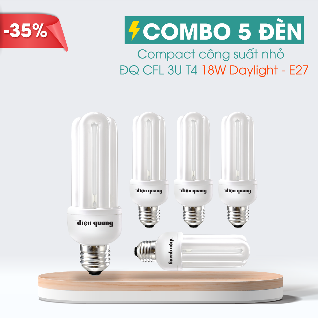 Combo 5 Đèn Compact CSN Điện Quang ĐQ-CFL-3U-T4-18W-DL-E27