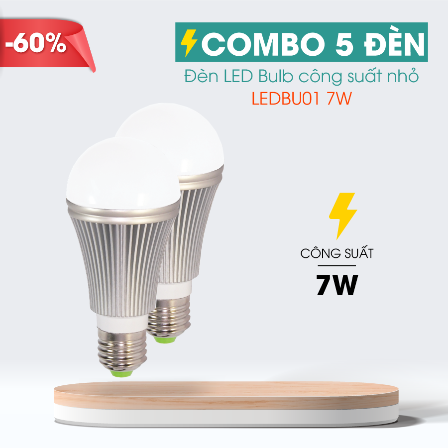 Combo 5 Đèn LED bulb thân nhôm Điện Quang ĐQ LEDBU01 7W