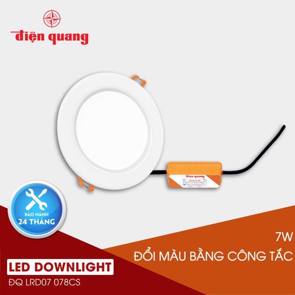 Bộ đèn LED downlight Điện Quang ĐQ LRD07 078CS (7W, đổi màu bằng công tắc)