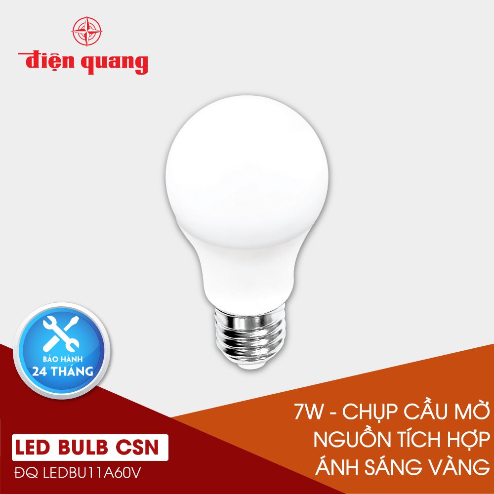 Đèn LED bulb BU11 Điện Quang ĐQ LEDBU11A60V 07727 (7W, warmwhite, chụp cầu mờ, nguồn tích hợp)