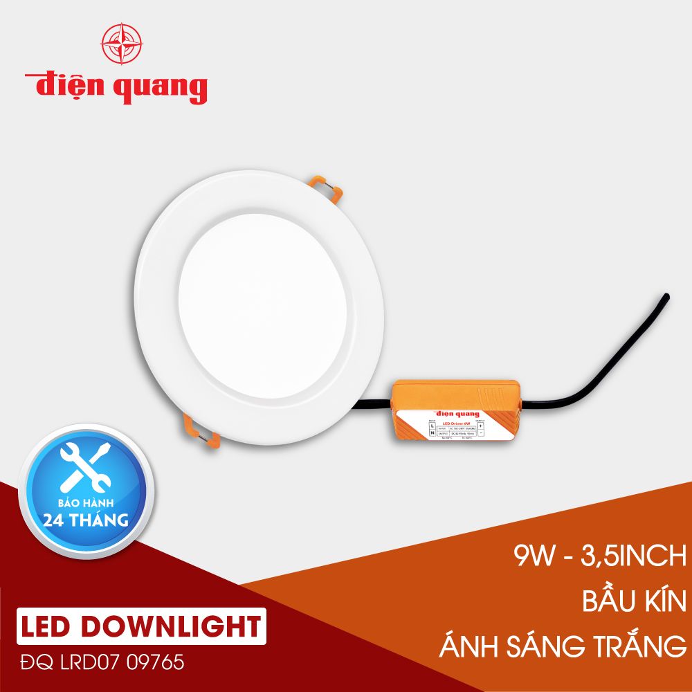 Bộ đèn LED Downlight Điện Quang ĐQ LRD07 09765 90 (9W daylight 3,5inch, bầu kín)