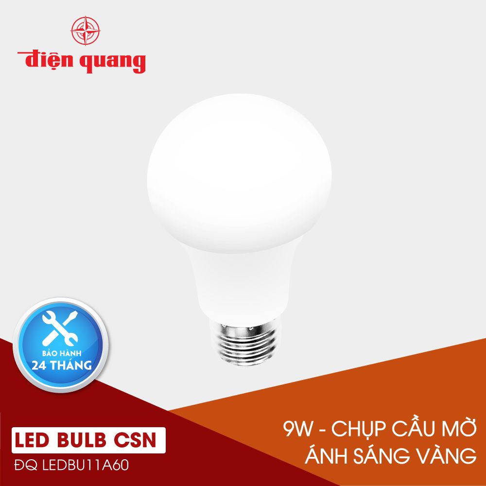 Đèn LED bulb BU11 Điện Quang ĐQ LEDBU11A60 09727 V02 (9W, warmwhite, chụp cầu mờ)