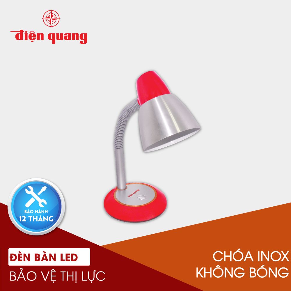 Đèn bàn Điện Quang(ĐQ DKL02) chóa inox, đỏ trắng, không bóng