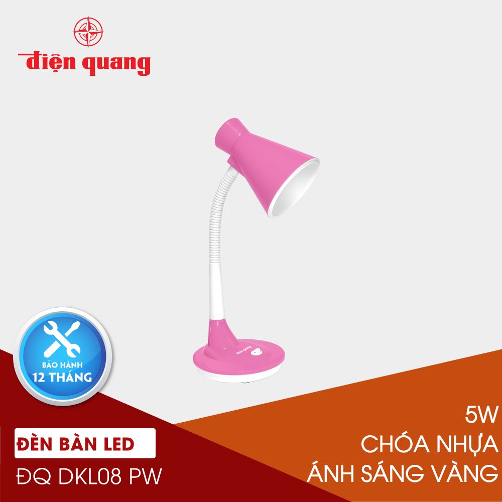 Đèn bàn Điện Quang ĐQ DKL08 PW BW (kiểu chóa nhựa, hồng-trắng, bóng warmwhite)