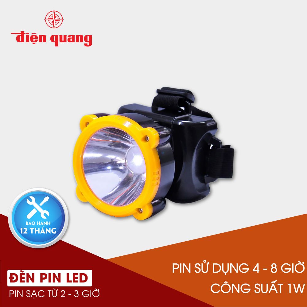 Đèn Pin Đội Đầu Điện Quang ĐQ PFL11 R BLY (Pin sạc, Đen - Vàng, 1W)