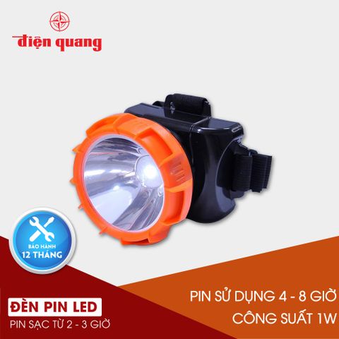 Đèn Pin Đội Đầu Điện Quang ĐQ PFL12 R BLO (Pin Sạc, Đen - Cam, 1W)