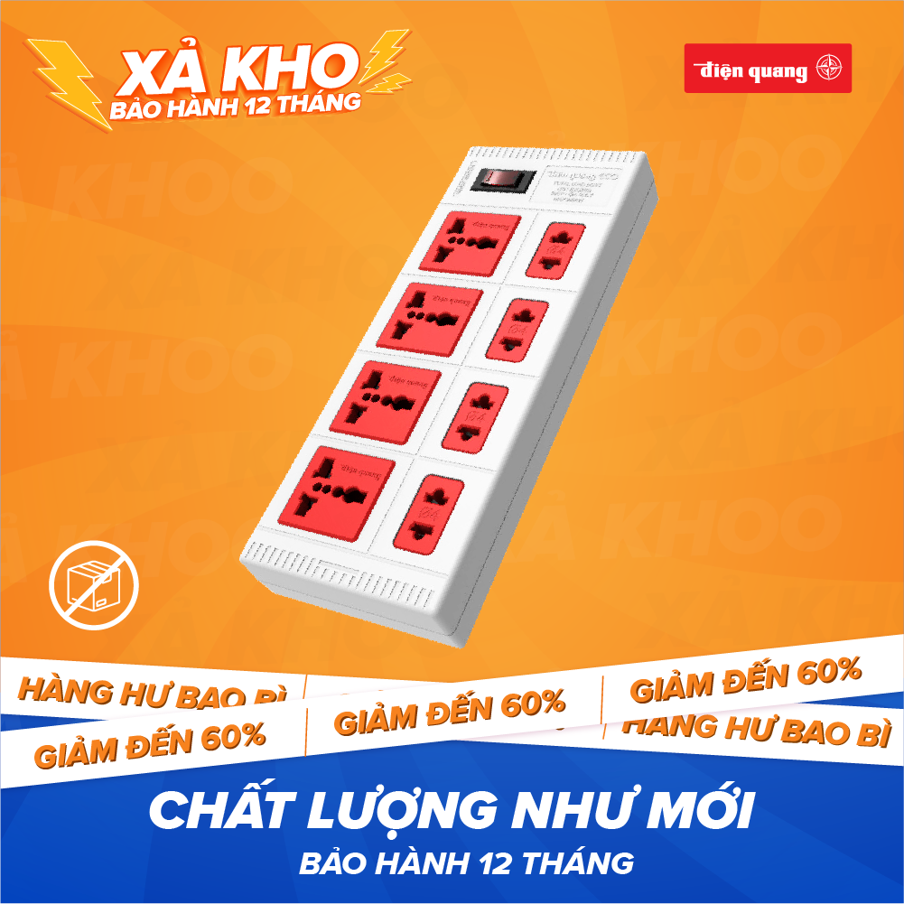 [XẢ KHO] Ổ cắm Điện Quang ECO ĐQ ESK 2WR 8ECO (8 Lỗ, dây dài 2m, màu trắng đỏ) - Bảo hành 12 tháng