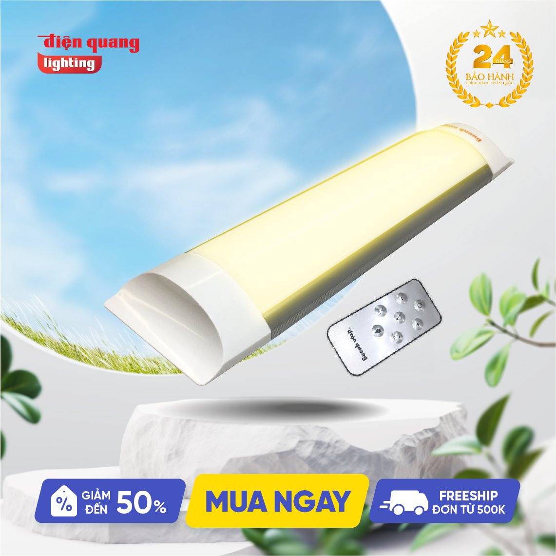 Bộ đèn LED MICA SMART Điện Quang ĐQ LED MF02RF 367CCT ( 36W, điều chỉnh độ sáng và nhiệt độ màu, nhôm nhựa )