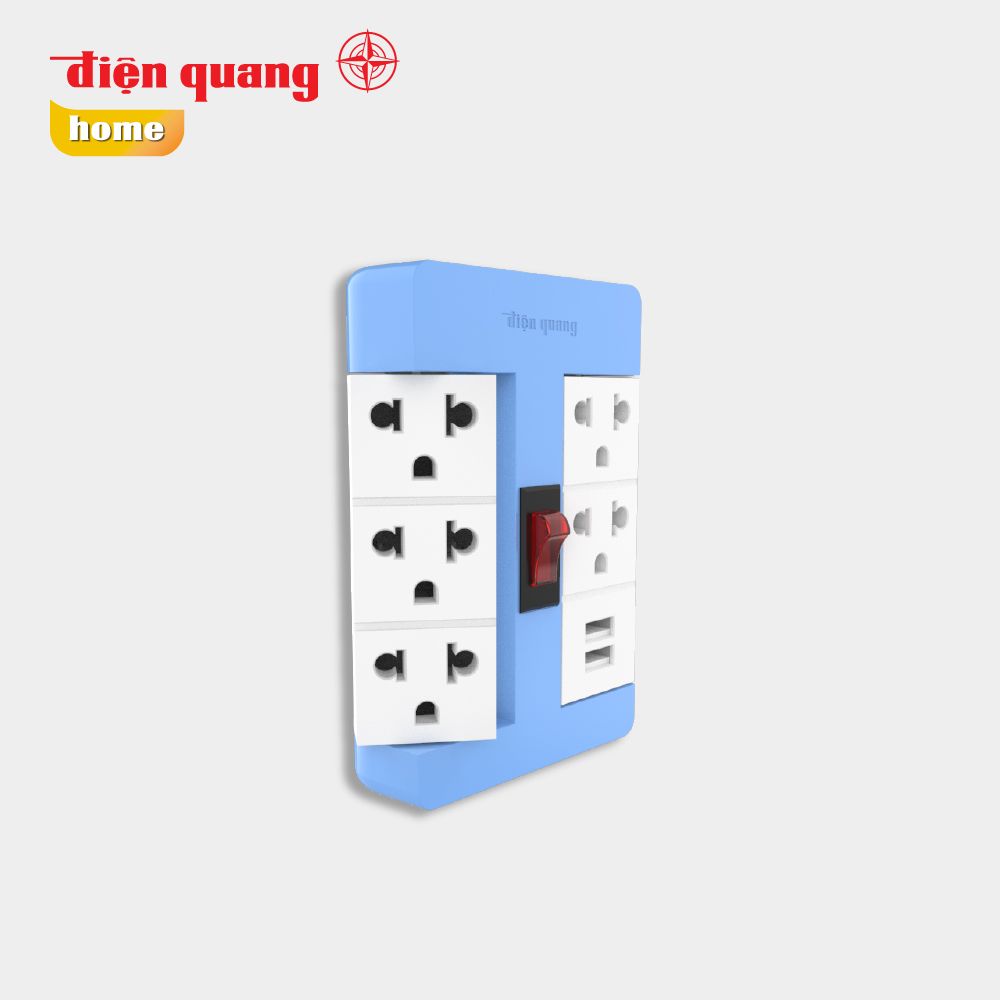 Ổ cắm Xoay 90° Điện Quang ĐQ ESK RT 53BW 2USB ( 5 lỗ 3 chấu, 2USB, màu xanh dương trắng )